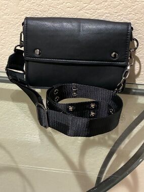 Zara Black faux Leather Crossbody with Wide Grommet Strap